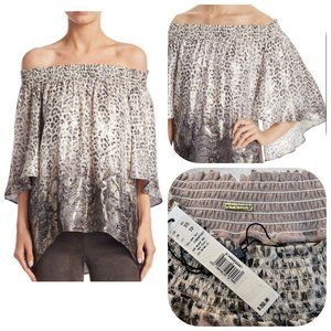 NWT Elie Tahari Calliope Silk metalic Off The Shoulder Blouse $268